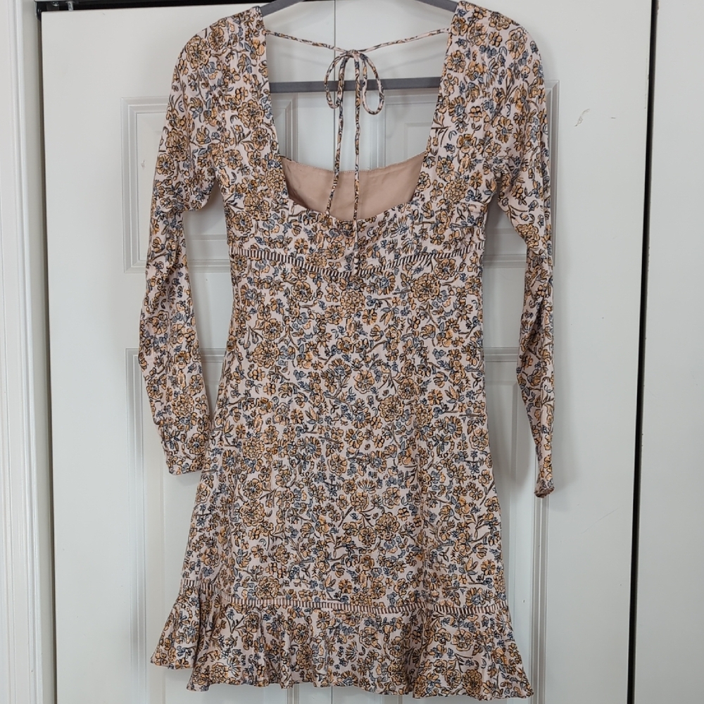 Free People Blue Cream Ruched Ruffled Mini Dress - Picture 4 of 4